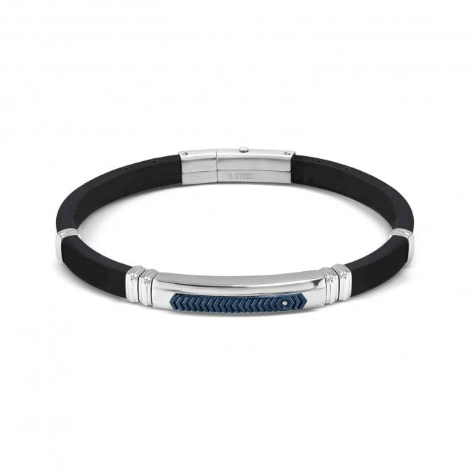 Nomination  Gents City Blue PVD White CZ Black Rubber & Stainless Steel Bracelet 3.5 x 0.7cm, 19-21cm