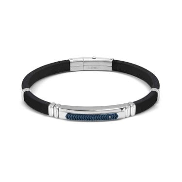 Nomination Gents City Blue PVD White CZ Black Rubber & Stainless Steel Bracelet 3.5 x 0.7cm, 19-21cm
