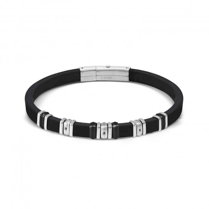 Nomination  Gents City Energy Steel Black CZ Black Rubber & Stainless Steel Bracelet 0.5cm, 19-21cm