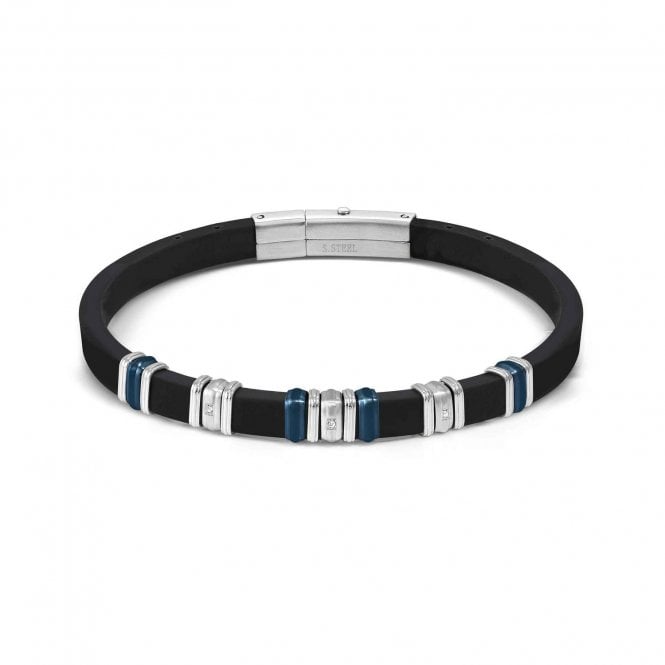 Nomination  Gents City Energy Steel Blue CZ Black Rubber & Stainless Steel Bracelet 0.5cm, 19-21cm