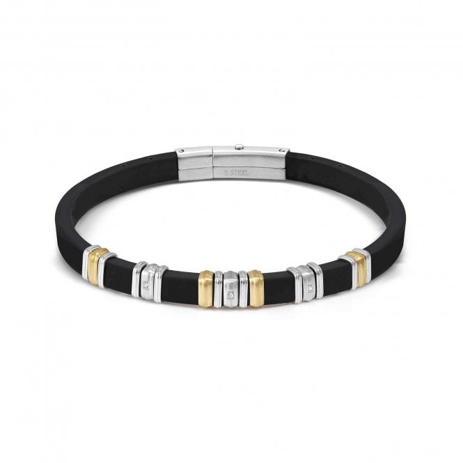 Nomination  Gents City Energy Steel Gold CZ Black Rubber & Stainless Steel Bracelet 0.5cm, 19-21cm
