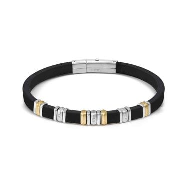 Nomination Gents City Energy Steel Gold CZ Black Rubber & Stainless Steel Bracelet 0.5cm, 19-21cm