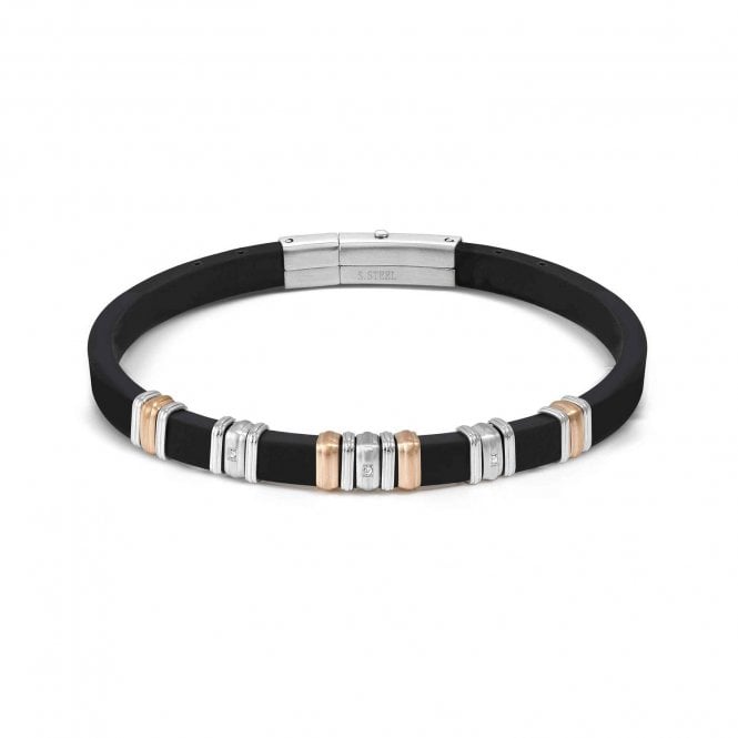 Nomination  Gents City Energy Steel Rose Gold CZ Black Rubber & Stainless Steel Bracelet 0.5cm, 19-21cm