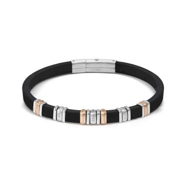 Nomination Gents City Energy Steel Rose Gold CZ Black Rubber & Stainless Steel Bracelet 0.5cm, 19-21cm