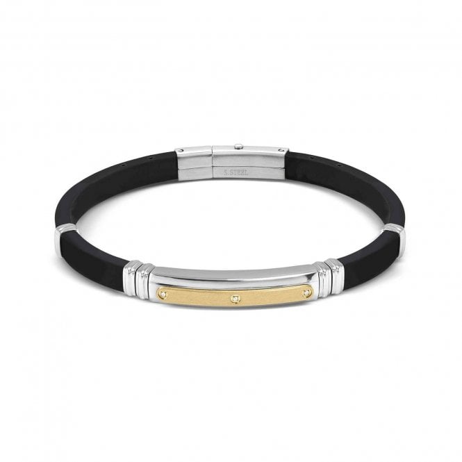 Nomination  Gents City Gold PVD 3 CZ Black Rubber & Stainless Steel Bracelet 3.5 x 0.7cm, 19-21cm