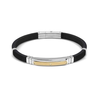 Nomination Gents City Gold PVD 3 CZ Black Rubber & Stainless Steel Bracelet 3.5 x 0.7cm, 19-21cm