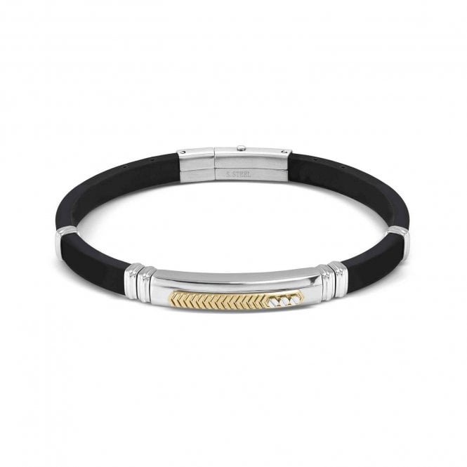 Nomination  Gents City Gold PVD Black Rubber & Stainless Steel Bracelet 3.5 x 0.7cm, 19-21cm
