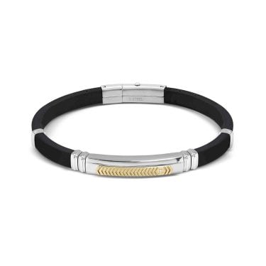 Nomination Gents City Gold PVD White CZ Black Rubber & Stainless Steel Bracelet 3.5 x 0.7cm, 19-21cm