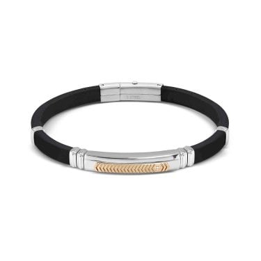 Nomination Gents City Rose Gold PVD White CZ Black Rubber & Stainless Steel Bracelet 3.5 x 0.7cm, 19-21cm