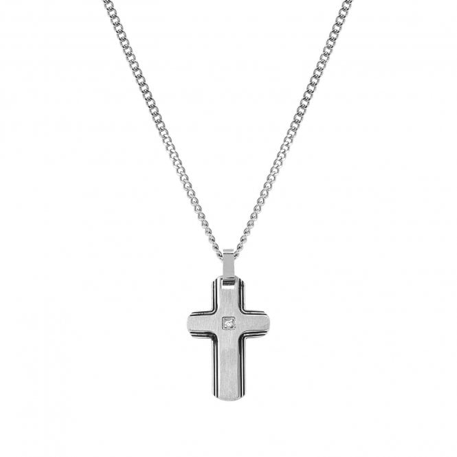 Nomination  Gents Strong Diamond Black PVD Geometric White Diamond Cross Necklace 1.2 x 1.5cm, 55cm