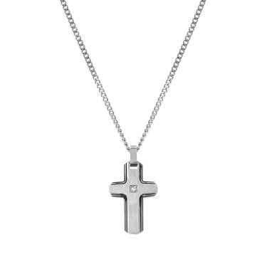 Nomination Gents Strong Diamond Black PVD Geometric White Diamond Cross Necklace 1.2 x 1.5cm, 55cm