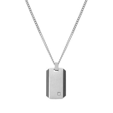 Nomination Gents Strong Diamond Black PVD Geometric White Diamond Tag Necklace 1.2 x 1.8cm, 55cm 