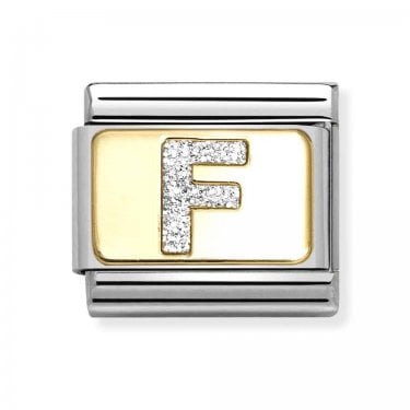 Nomination Glitter F Initial Yellow Gold Charm