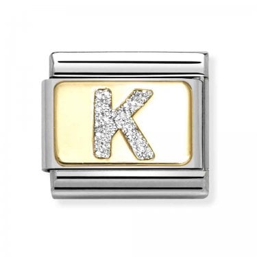 Nomination Glitter K Initial Yellow Gold Charm