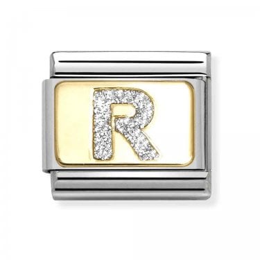Nomination Glitter R Initial Yellow Gold Charm