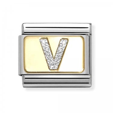 Nomination Glitter V Initial Yellow Gold Charm