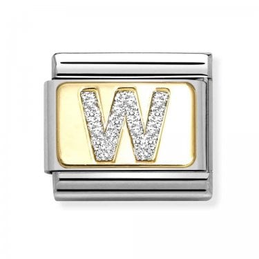 Nomination Glitter W Initial Yellow Gold Charm