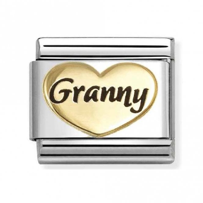 Nomination  Granny Heart Black Writing Yellow Gold Charm