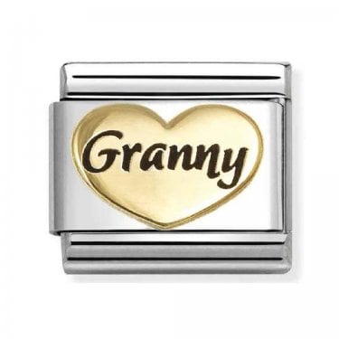 Nomination Granny Heart Black Writing Yellow Gold Charm