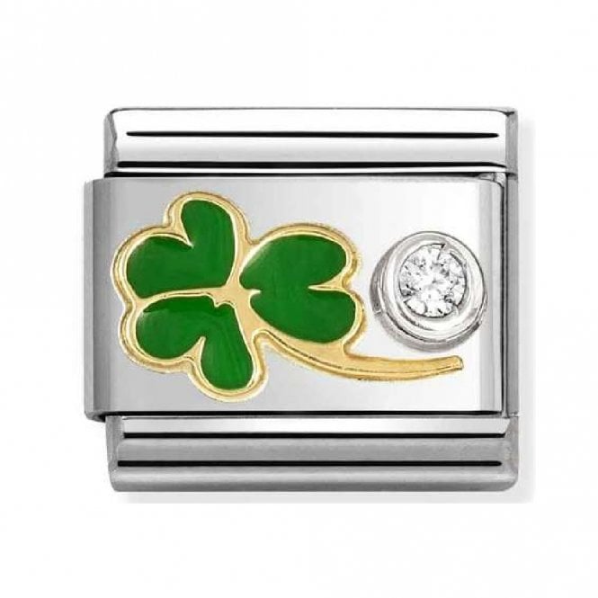 Nomination  Green Clover with CZ Gold & Silver Charm