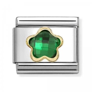 Nomination Green CZ Flower Yellow Gold Charm