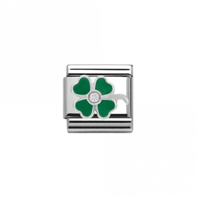 Nomination  Green Four Leaf Clover CZ Silver Shine