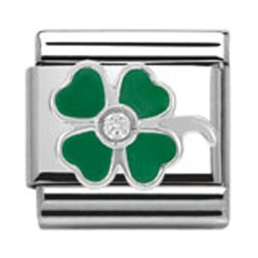 Nomination Green Four Leaf Clover CZ Silver Shine