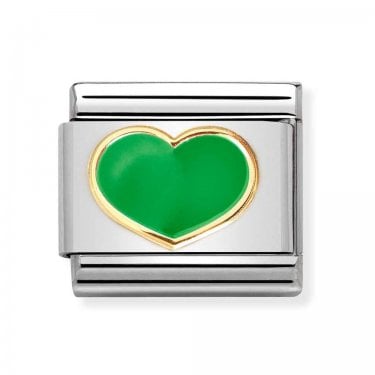 Nomination Green Heart Yellow Gold Charm