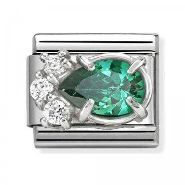 Nomination Green Pear Drop with White Round CZ Stones Silver Shine Charm