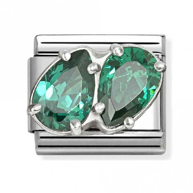 Nomination  Green Twin CZ Pear Drop Silver Shine Charm