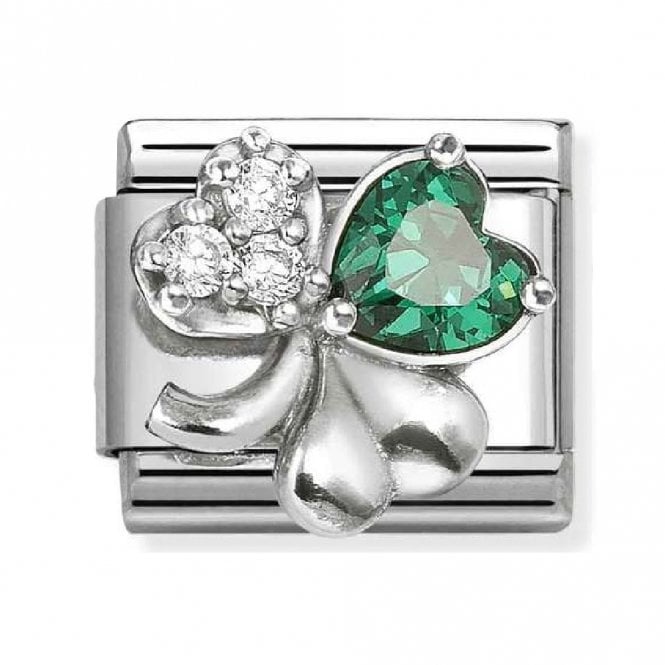 Nomination  Green & White CZ Clover Silver Shine Charm