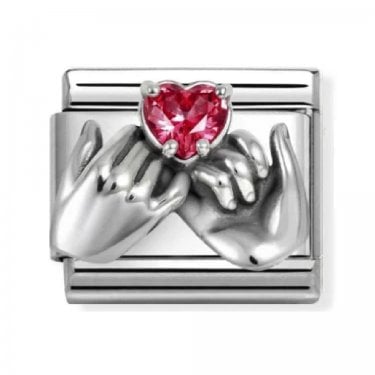 Nomination Hands with Red CZ Heart Silver Shine Charm