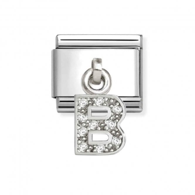 Nomination  Hanging CZ B Initial Silver Shine Charm