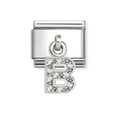 Nomination Hanging CZ B Initial Silver Shine Charm