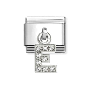 Nomination Hanging CZ E Initial Silver Shine Charm