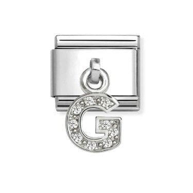 Nomination Hanging CZ G Initial Silver Shine Charm