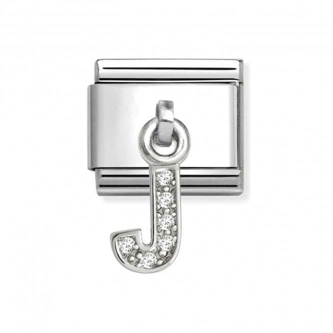 Nomination  Hanging CZ J Initial Silver Shine Charm