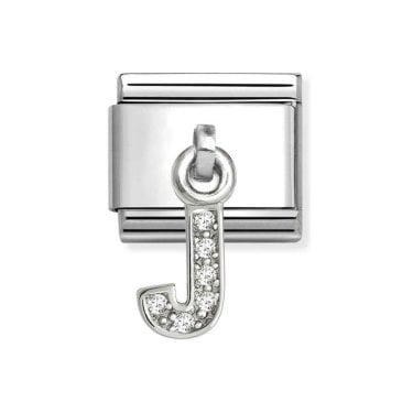 Nomination Hanging CZ J Initial Silver Shine Charm