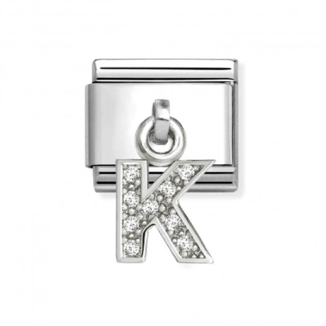Nomination  Hanging CZ K Initial Silver Shine Charm
