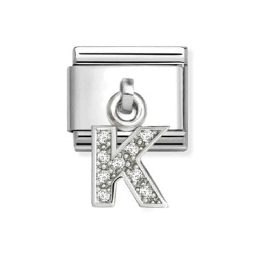 Nomination Hanging CZ K Initial Silver Shine Charm