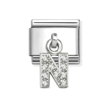 Nomination Hanging CZ N Initial Silver Shine Charm