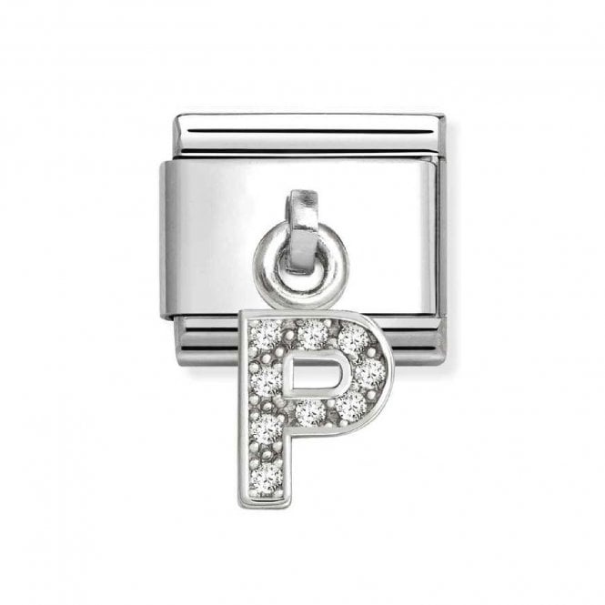 Nomination  Hanging CZ P Initial Silver Shine Charm