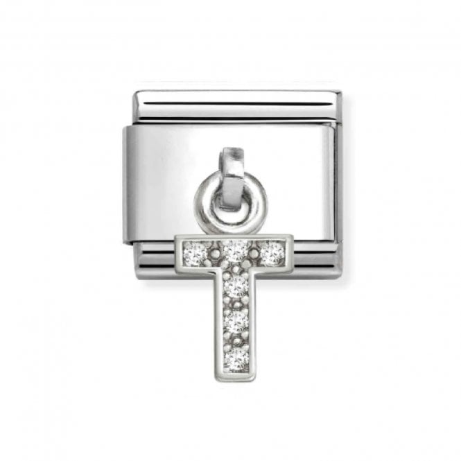 Nomination  Hanging CZ T Initial Silver Shine Charm