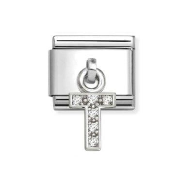 Nomination Hanging CZ T Initial Silver Shine Charm