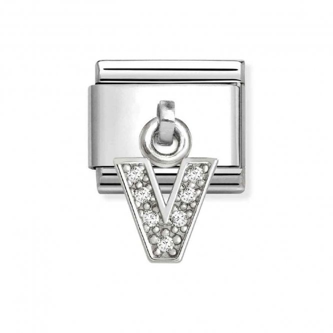 Nomination  Hanging CZ V Initial Silver Shine Charm