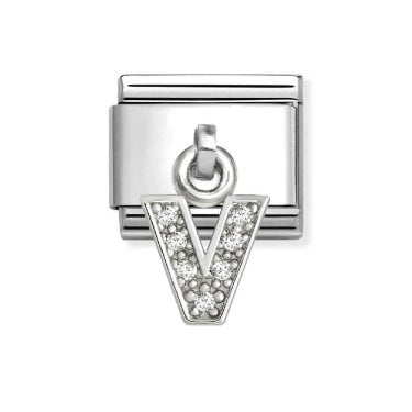 Nomination Hanging CZ V Initial Silver Shine Charm