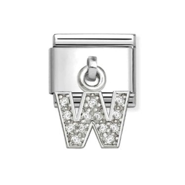 Nomination Hanging CZ W Initial Silver Shine Charm