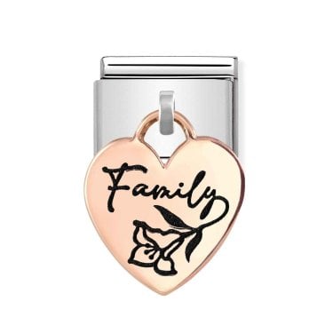 Nomination Hanging Family Heart with Flower Rose Gold Charm