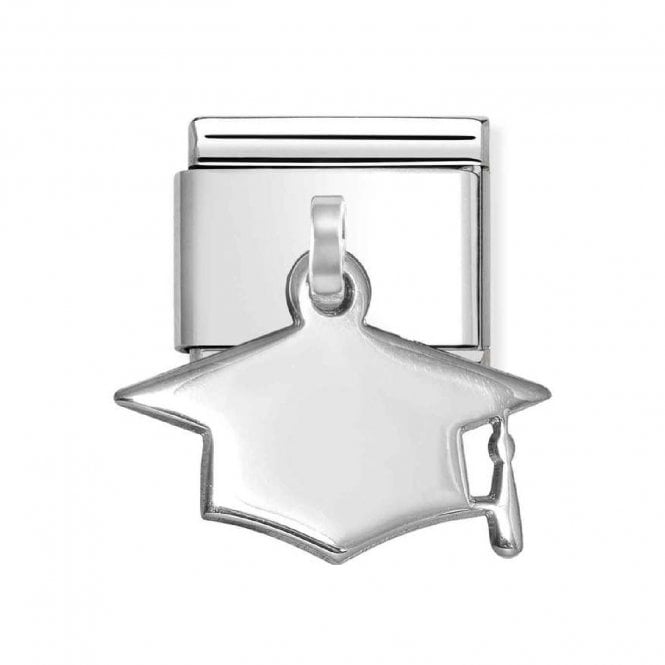Nomination  Hanging Graduation Hat Silver Shine Charm