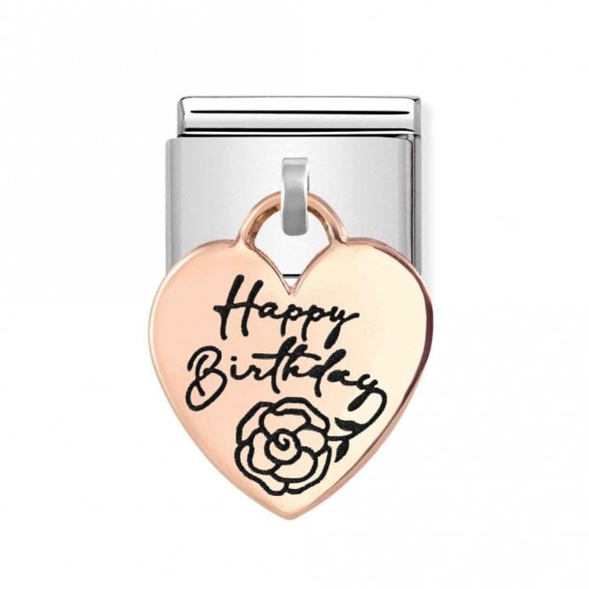 Nomination  Hanging Happy Birthday Heart with Flower Rose Gold Charm